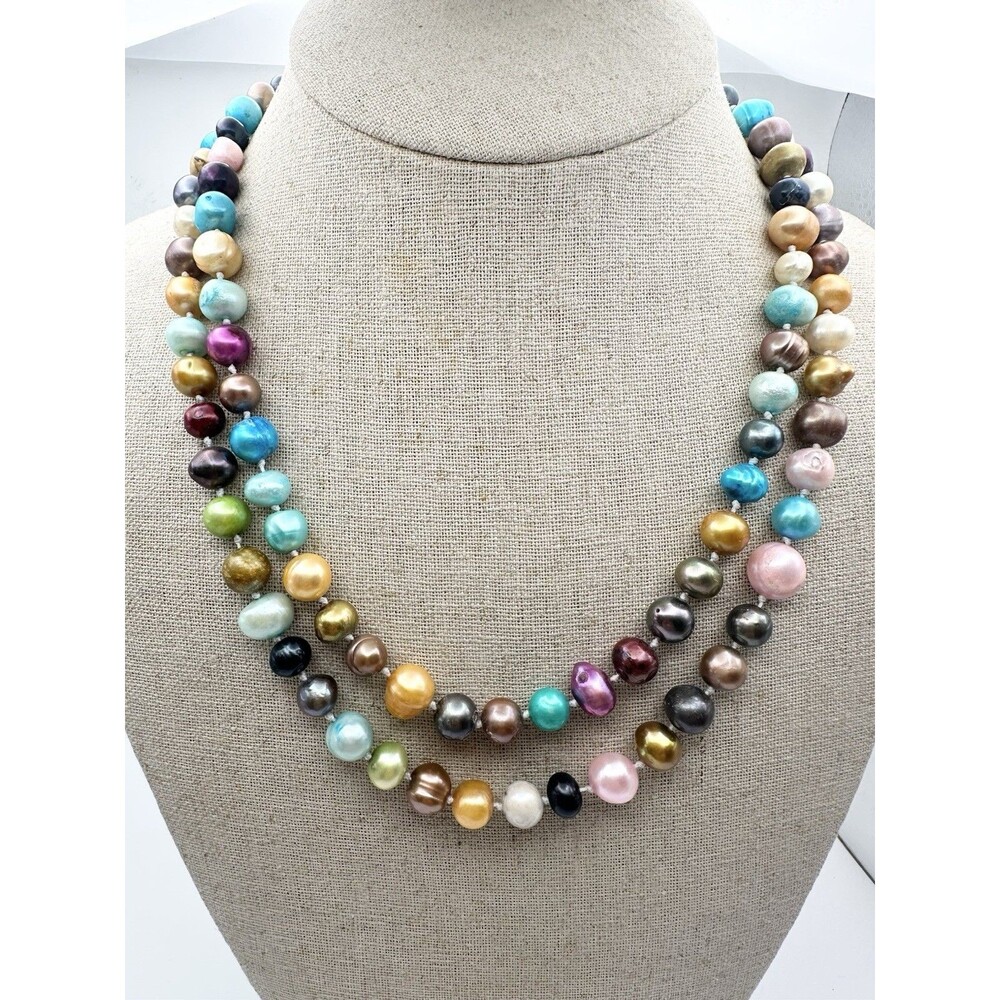 Multicolor Freshwater Pearl Necklace 37” Hand Knotted